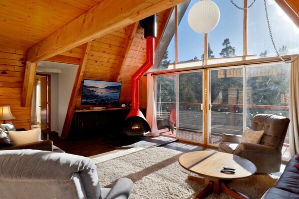 Cabin, Multiple Beds, Pool Access, Mountain View (VC653) | Living area | Fireplace