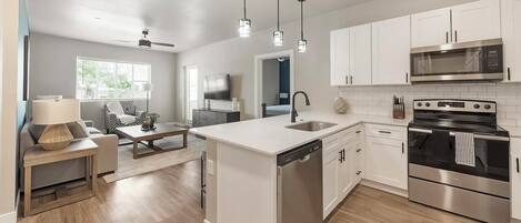 Fridge, dining tables