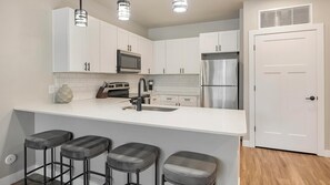 Fridge, dining tables