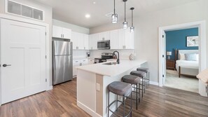 Fridge, dining tables