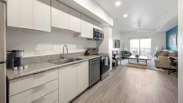 Fridge, dining tables