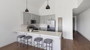 Fridge, dining tables