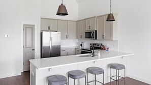 Fridge, dining tables