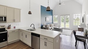 Fridge, dining tables
