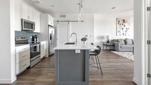 Fridge, dining tables