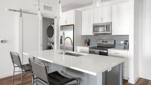Fridge, dining tables