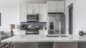 Fridge, dining tables