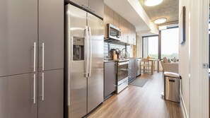 Fridge, dining tables