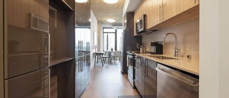 Fridge, dining tables