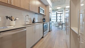 Fridge, dining tables