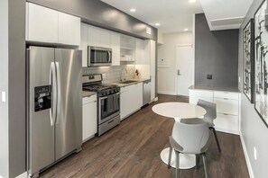 Fridge, dining tables