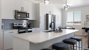 Fridge, dining tables