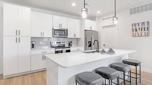 Fridge, dining tables - Landing | Stylish 2BD, Gym, Pool (Casa Grande)