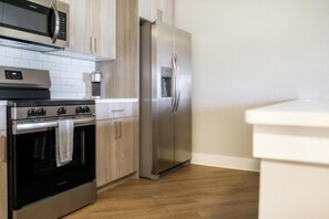 Fridge, dining tables
