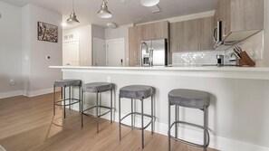 Fridge, dining tables