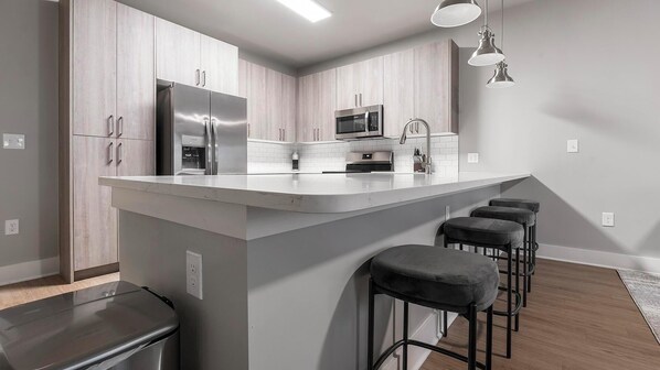 Fridge, dining tables