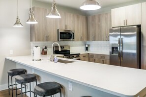 Fridge, dining tables