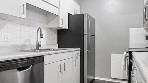 Fridge, dining tables