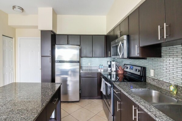 Fridge, dining tables