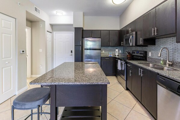 Fridge, dining tables