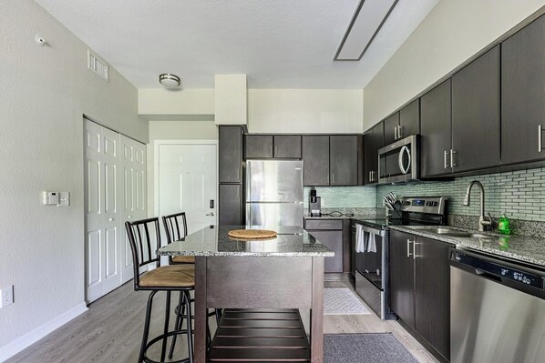 Fridge, dining tables