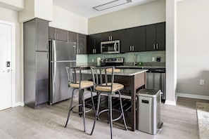 Fridge, dining tables