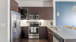 Fridge, dining tables