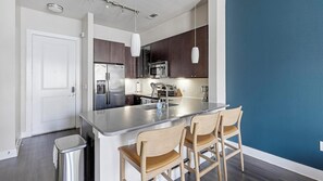 Fridge, dining tables
