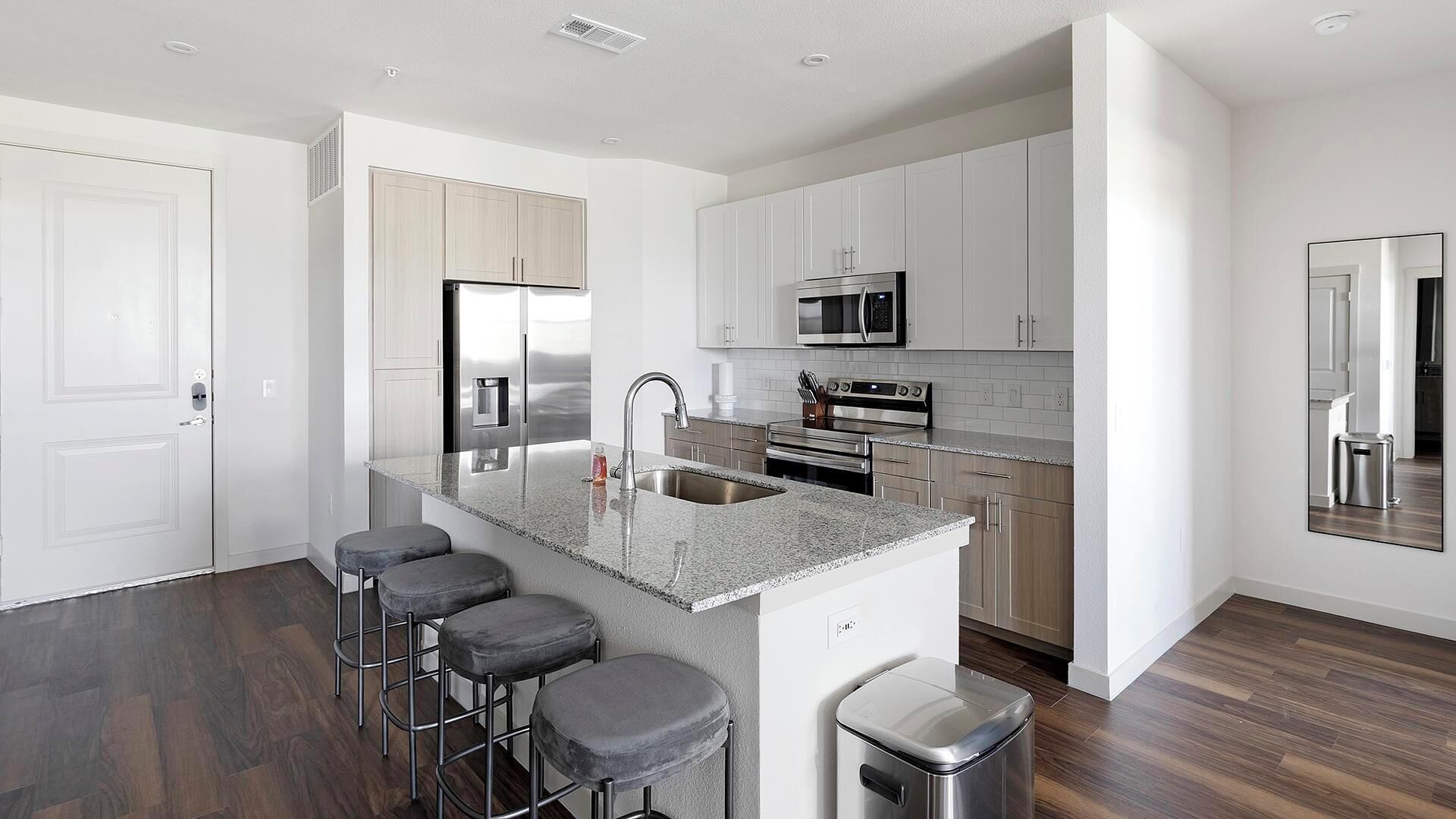 Fridge, dining tables