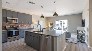 Fridge, dining tables