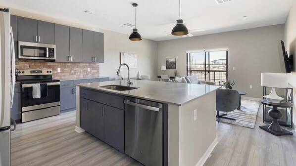 Fridge, dining tables