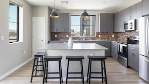 Fridge, dining tables