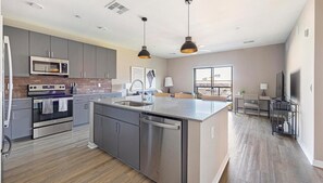 Fridge, dining tables