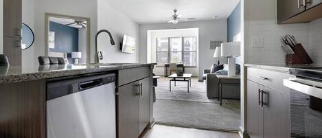 Fridge, dining tables