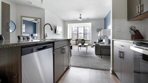 Fridge, dining tables