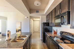 Fridge, dining tables