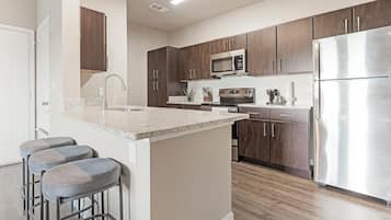 Fridge, dining tables