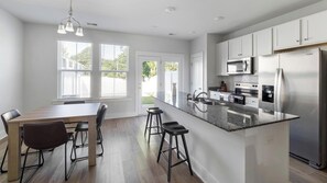 Fridge, dining tables