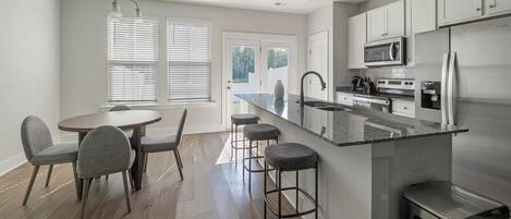 Fridge, dining tables