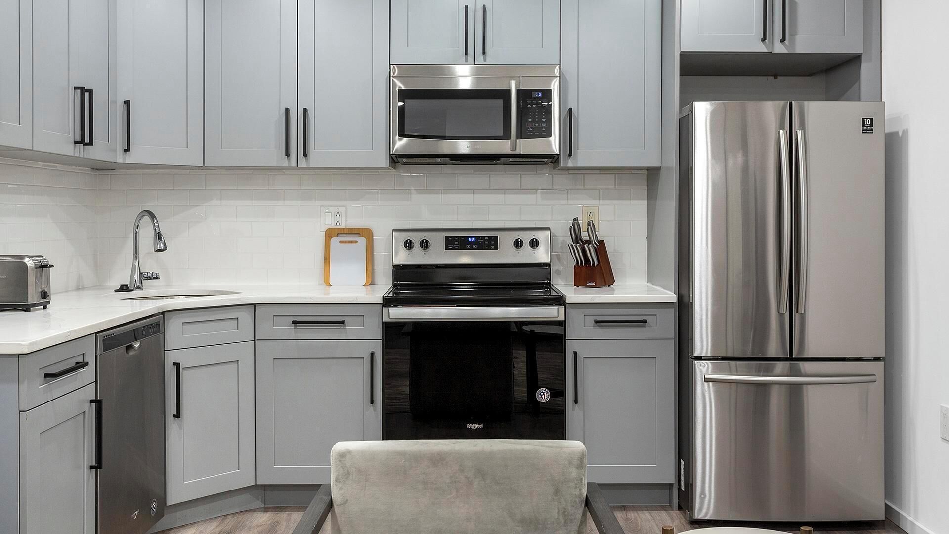 Fridge, dining tables