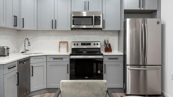 Fridge, dining tables