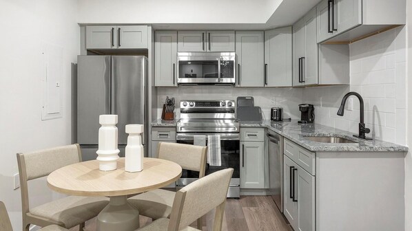 Fridge, dining tables