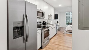Fridge, dining tables