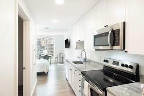 Fridge, dining tables