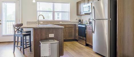 Fridge, dining tables