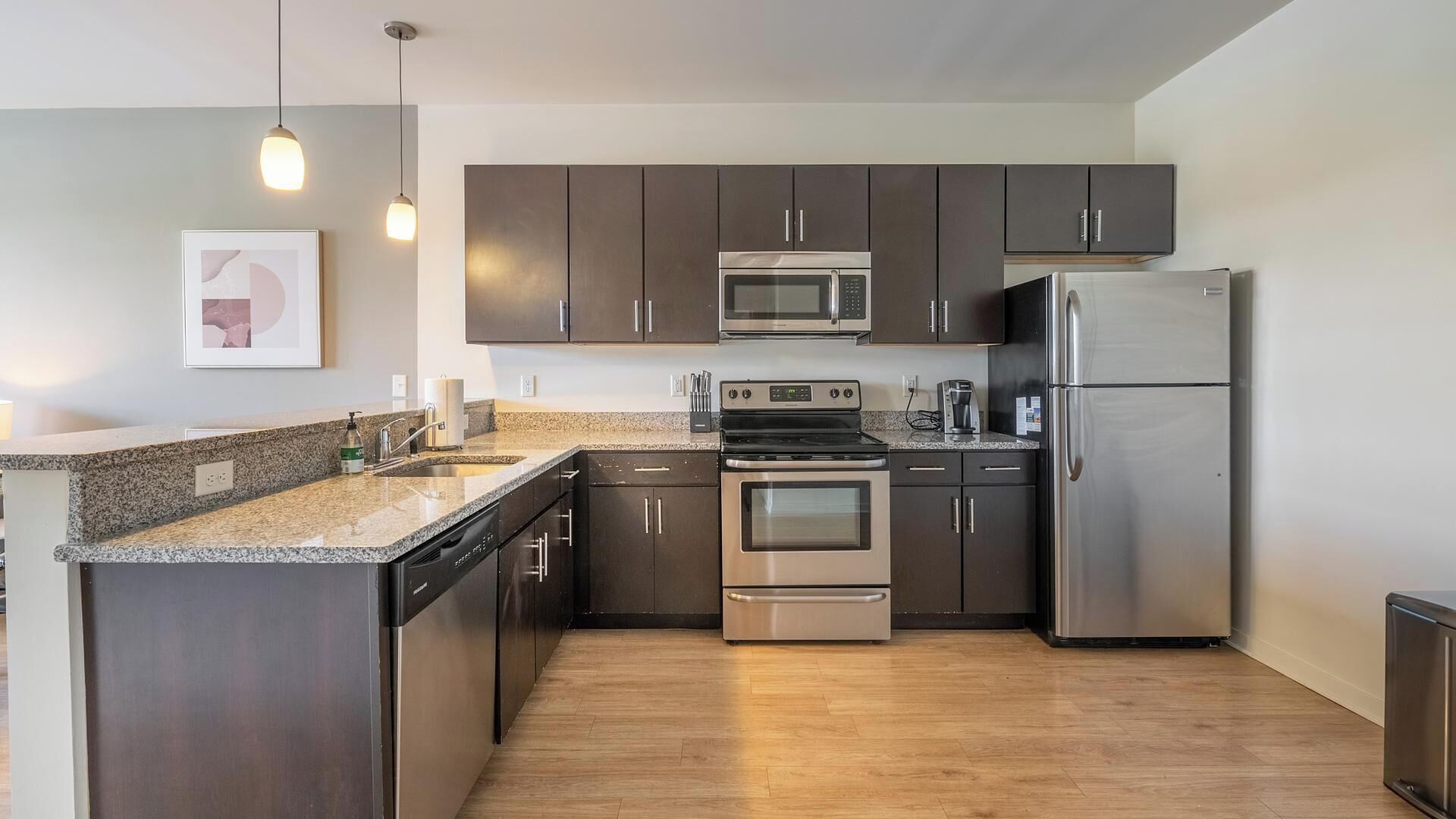 Fridge, dining tables