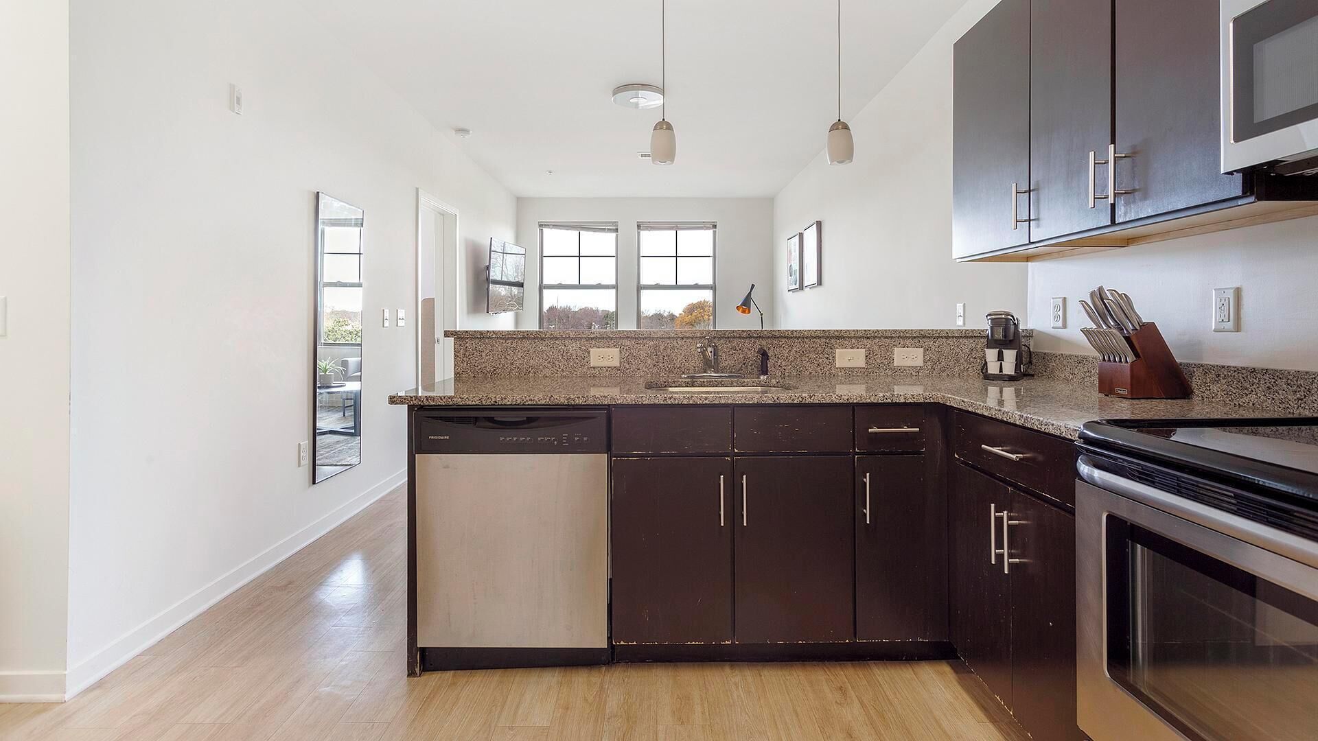 Fridge, dining tables