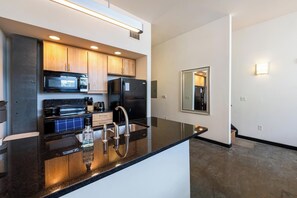 Fridge, dining tables