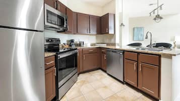 Fridge, dining tables