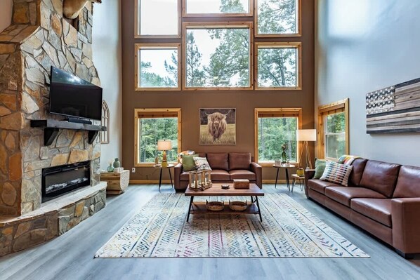 TV, fireplace, offices